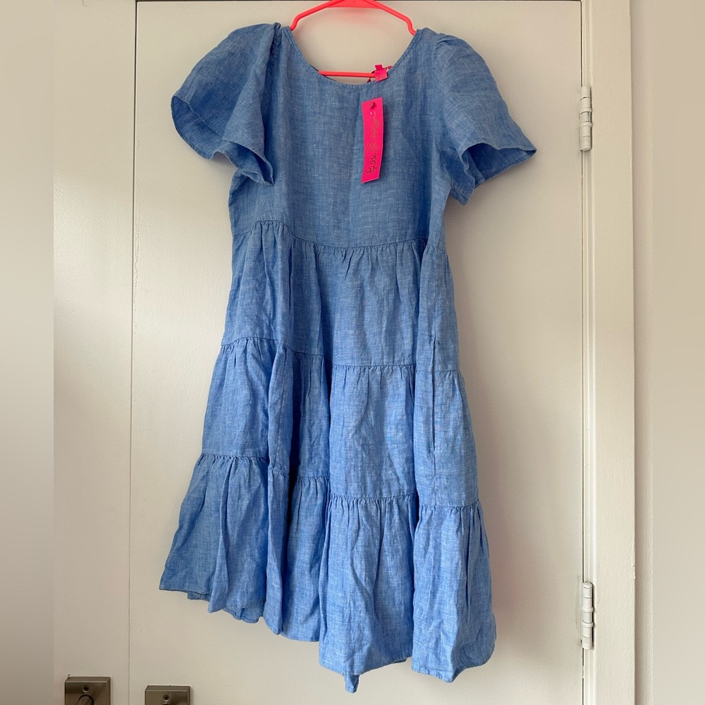 NWT Lilly Pulitzer Jocelyn Short Sleeve Linen Dress in Boca Blue